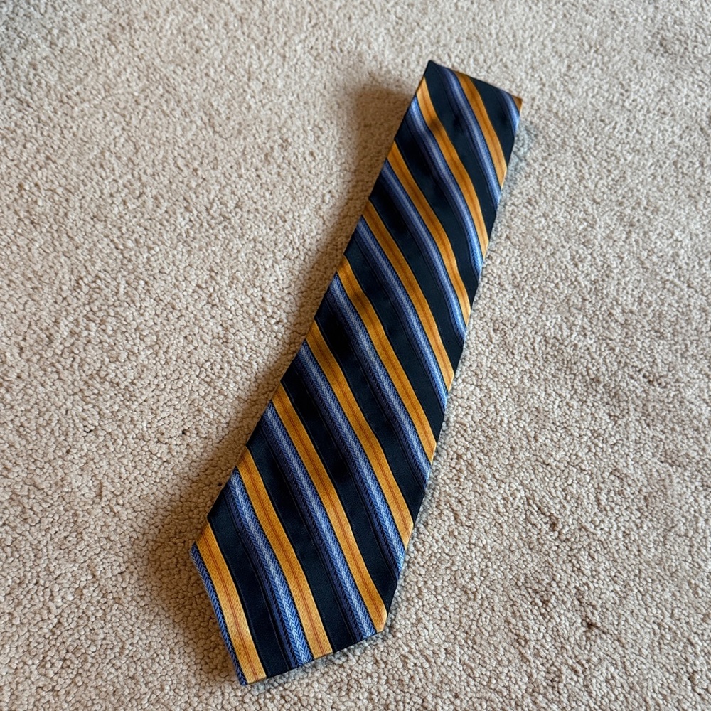 Navy and Gold Striped Men’s Silk Tie